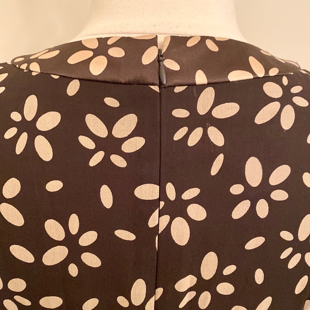 Talbots Petites Pure Silk Brown Tan Floral 8P Classic Chic Quiet Luxury Dress - Picture 10 of 13